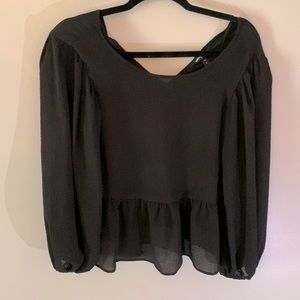 Express small black long sleeve top with tie back near neck